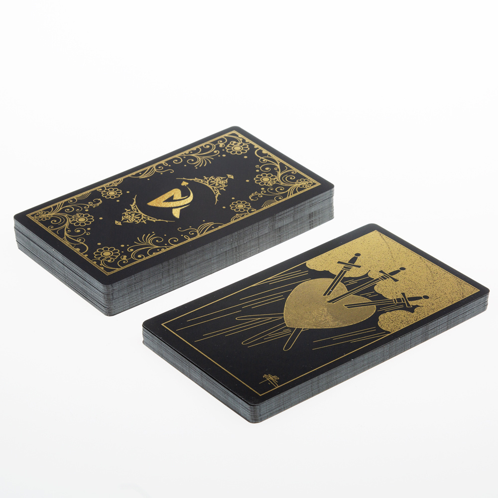 AYPC Custom Design Gold Stamping High Quality  Black Plastic Paper Flip Box Guidebook Mystical Oracle Tarot Cards