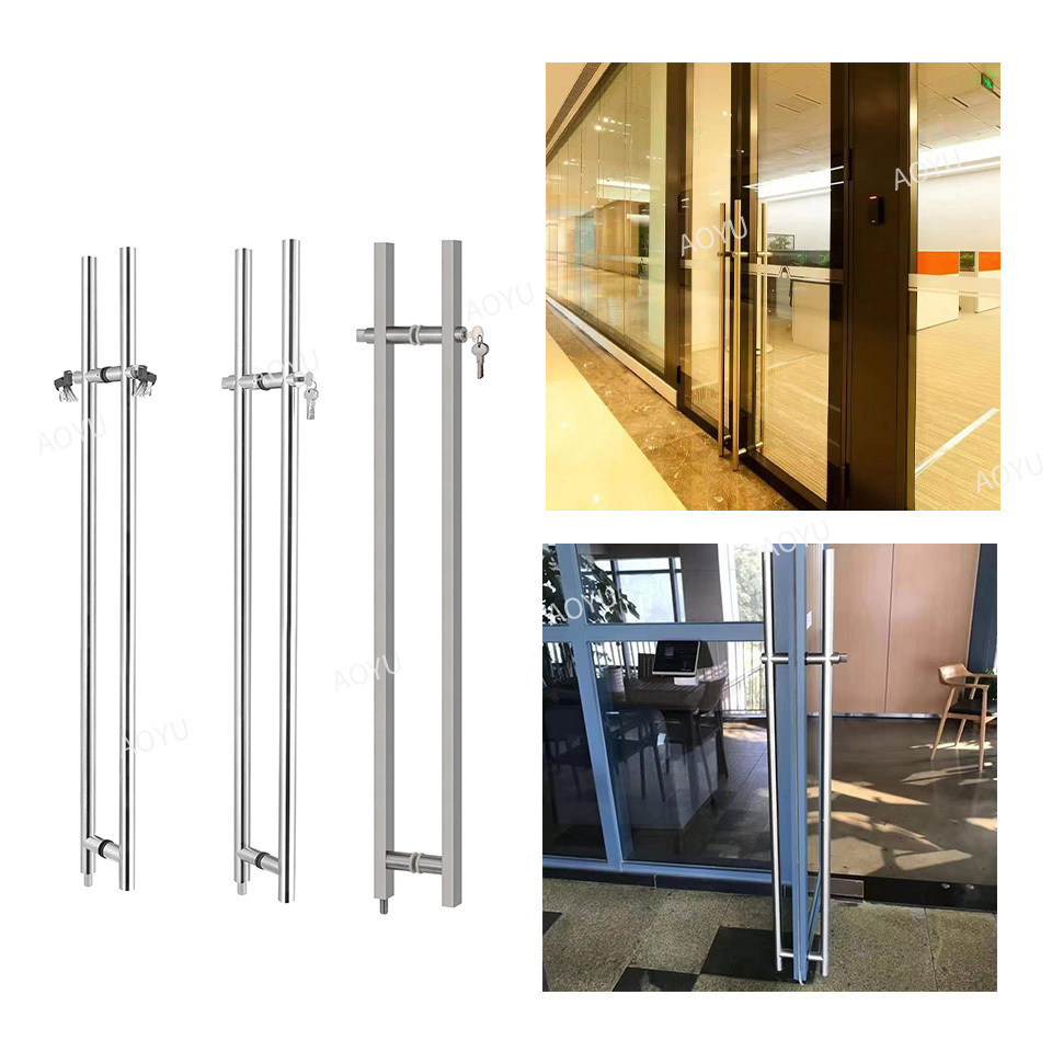 304 stainless steel satin office glass door handle lock push and pull plate door interior lever  hardware barn door handle