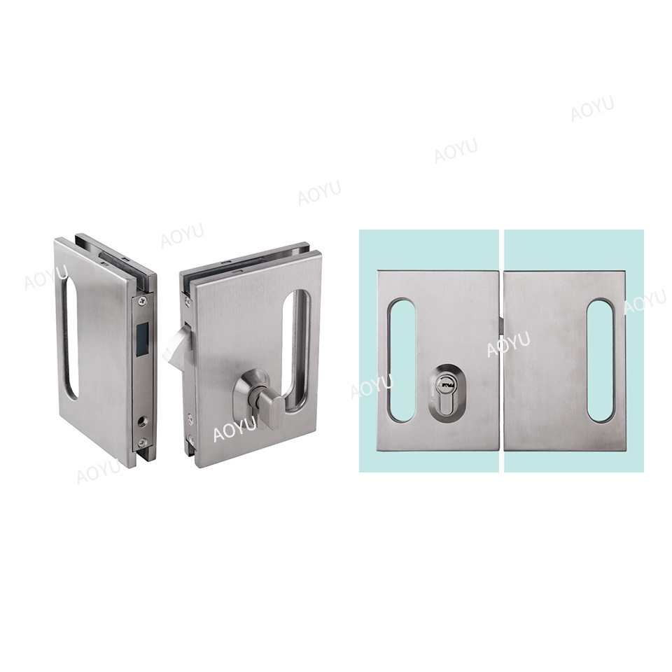 Stainless steel double side sliding glass door  swing tempered handle locks for glass doors with cylinder