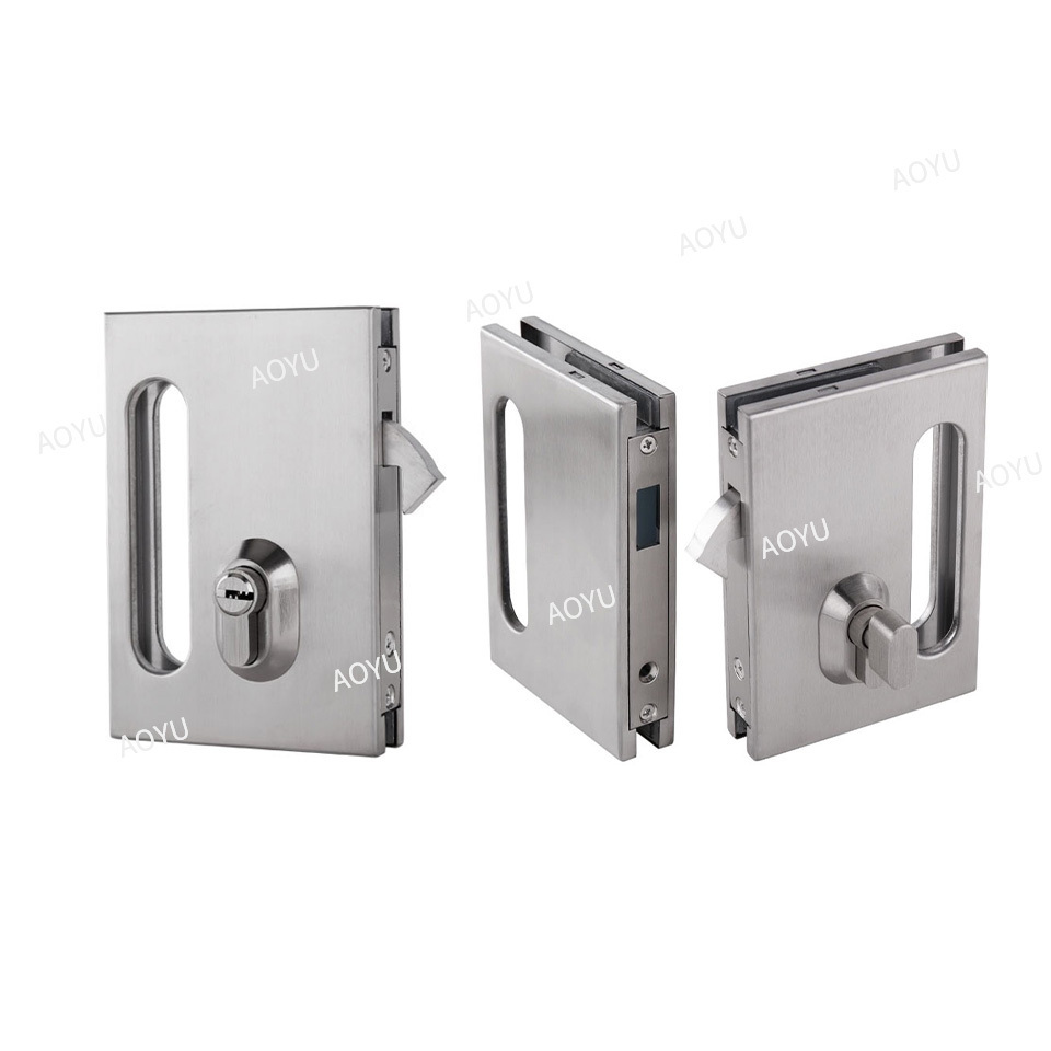 Stainless steel double side sliding glass door  swing tempered handle locks for glass doors with cylinder