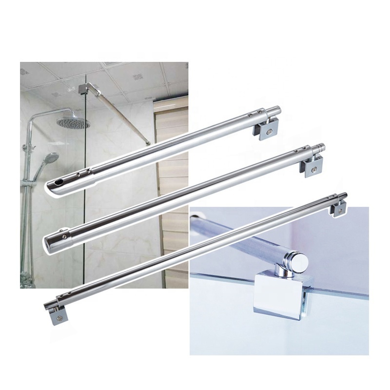 Round Tube Shower Glass Door Support Bar Adjustable Stainless Steel 304 Shower Support Bar Glass Shower Door Support Bar