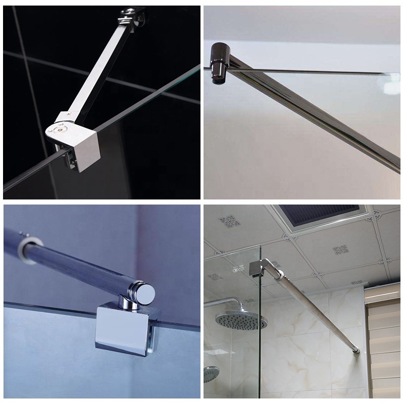 Round Tube Shower Glass Door Support Bar Adjustable Stainless Steel 304 Shower Support Bar Glass Shower Door Support Bar