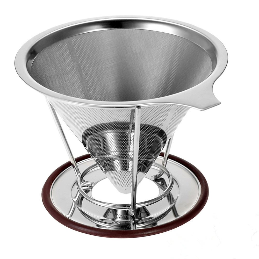 High Quality 304 Pour Over washable Stainless Steel cone Coffee Filter Dripper