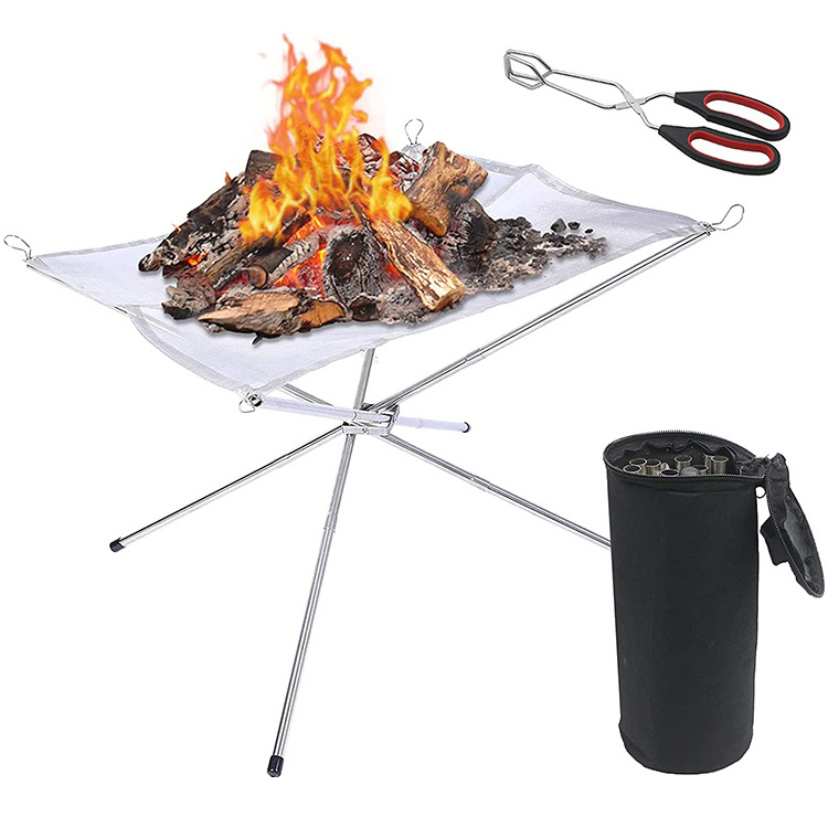 Camping Accessories Outdoor Wood Burning Stand Stainless Steel Mesh Folding Portable Fire Pit