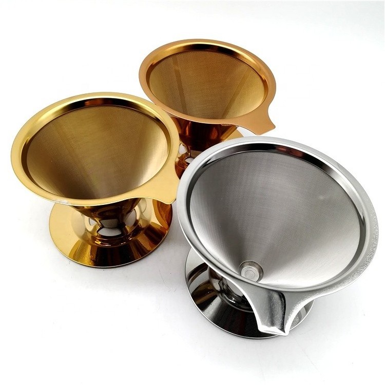 Reusable 304 stainless steel/titanium coated drip coffee pour over filter