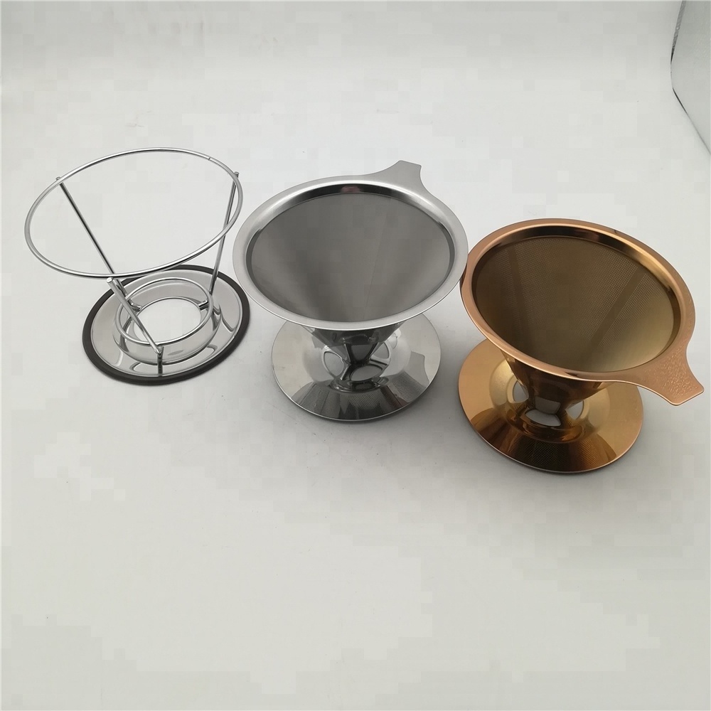 Reusable 304 stainless steel/titanium coated drip coffee pour over filter