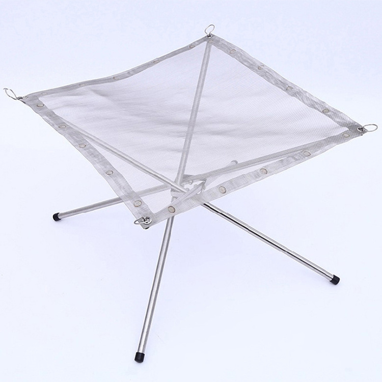 Camping Accessories Outdoor Wood Burning Stand Stainless Steel Mesh Folding Portable Fire Pit