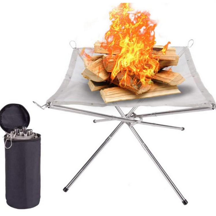 Outdoor Fire Pit Mesh Wood Burning Fireplace Foldable Fire Mat for Camping