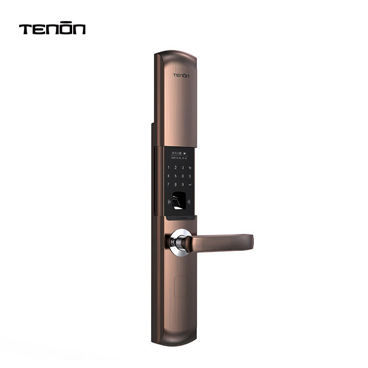 Tenon Home Security Sliding Cover Electronic Keyless Entry Door Locks Password Double Finger Print Digital Handle Lock