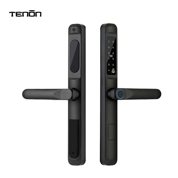 Safe Security Tuya Multi-point Smart Door Handle Lock Keyless Electric Fingerprint Digital Smart Door Slim Lock Storefront