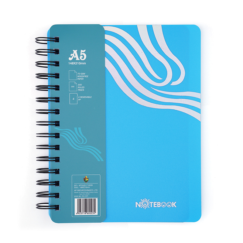 Hot Stamping Foil PP Cover Spiral Notebook Manufacturer Stationery A5 Notebook With Matt Lamination Belly Band