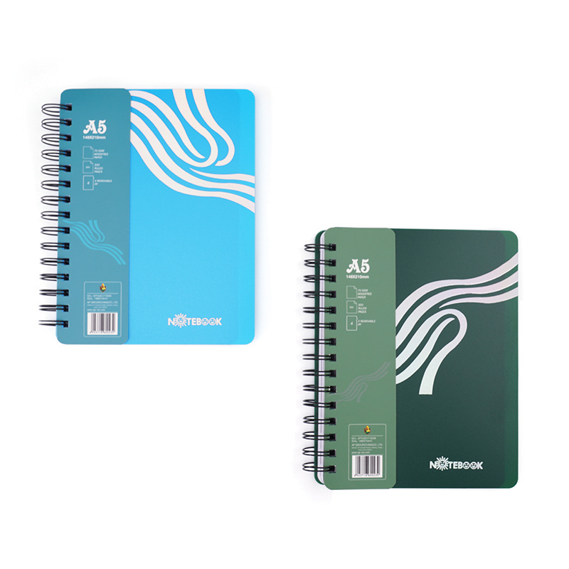 Hot Stamping Foil PP Cover Spiral Notebook Manufacturer Stationery A5 Notebook With Matt Lamination Belly Band