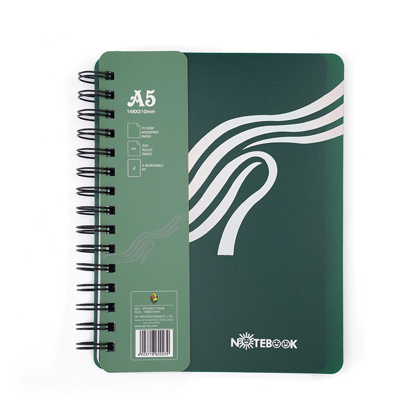 Hot Stamping Foil PP Cover Spiral Notebook Manufacturer Stationery A5 Notebook With Matt Lamination Belly Band