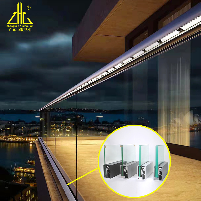 Aluminium U Shape Channel For Glass Railing Profile ,Big size Aluminum Glass Railing Profile With LED Light