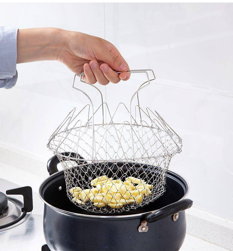 Stainless steel wire mesh basket net colander deep fryer basket for home/food shop use