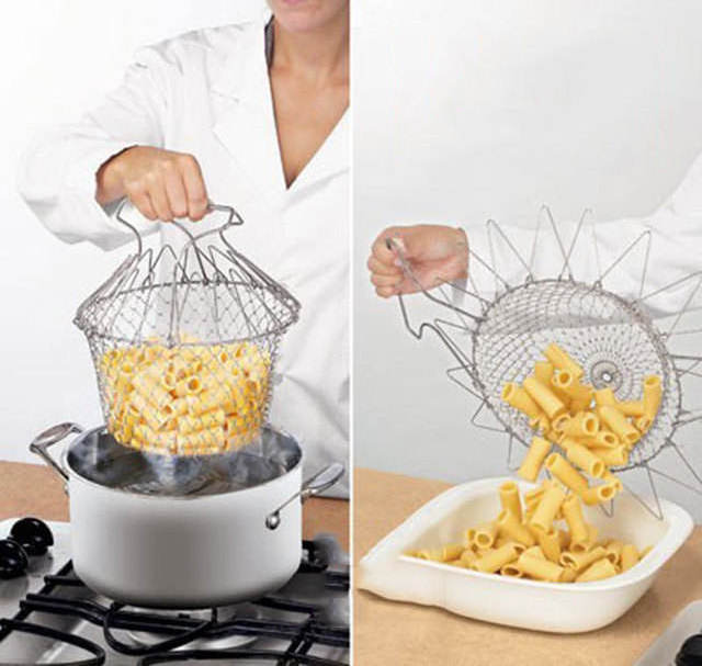 Deep frying basket Strainer Net Basket for Kitchen Cooking Stainless Steel Foldable Chef Frying Basket