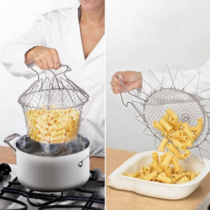 Deep frying basket Strainer Net Basket for Kitchen Cooking Stainless Steel Foldable Chef Frying Basket