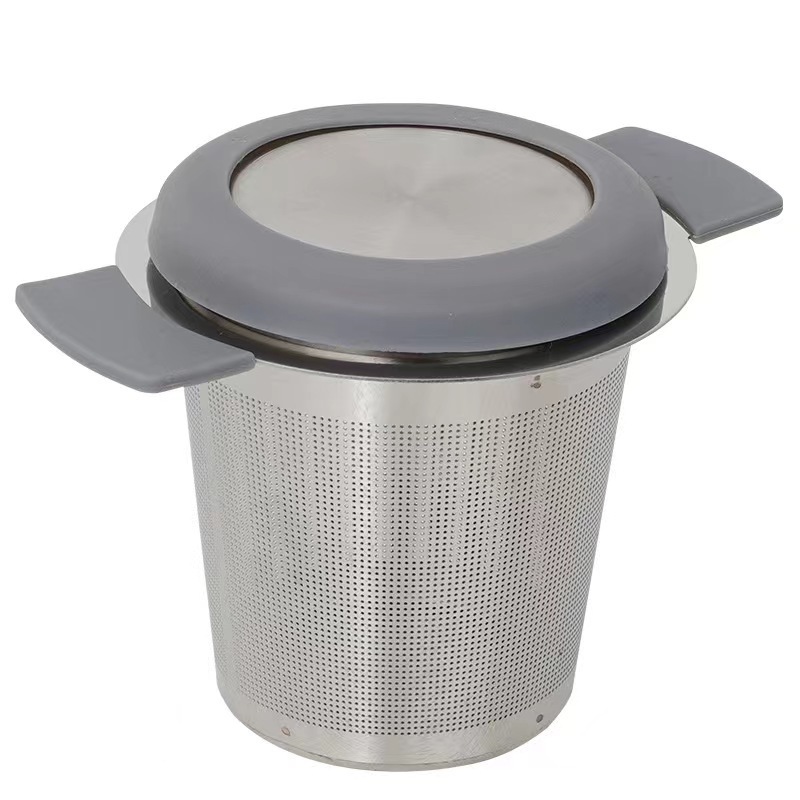 High quality stainless steel tea strainer basket shape tea infuser tea maker with multi-colored silicone handle