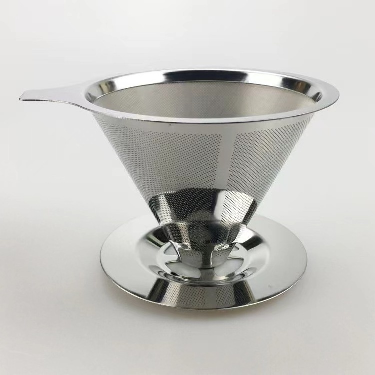 Paperless Reusable Coffee Filter Pour Over Coffee Maker for Single Cup Brew Double Mesh Design of Stainless Steel Cone Filter