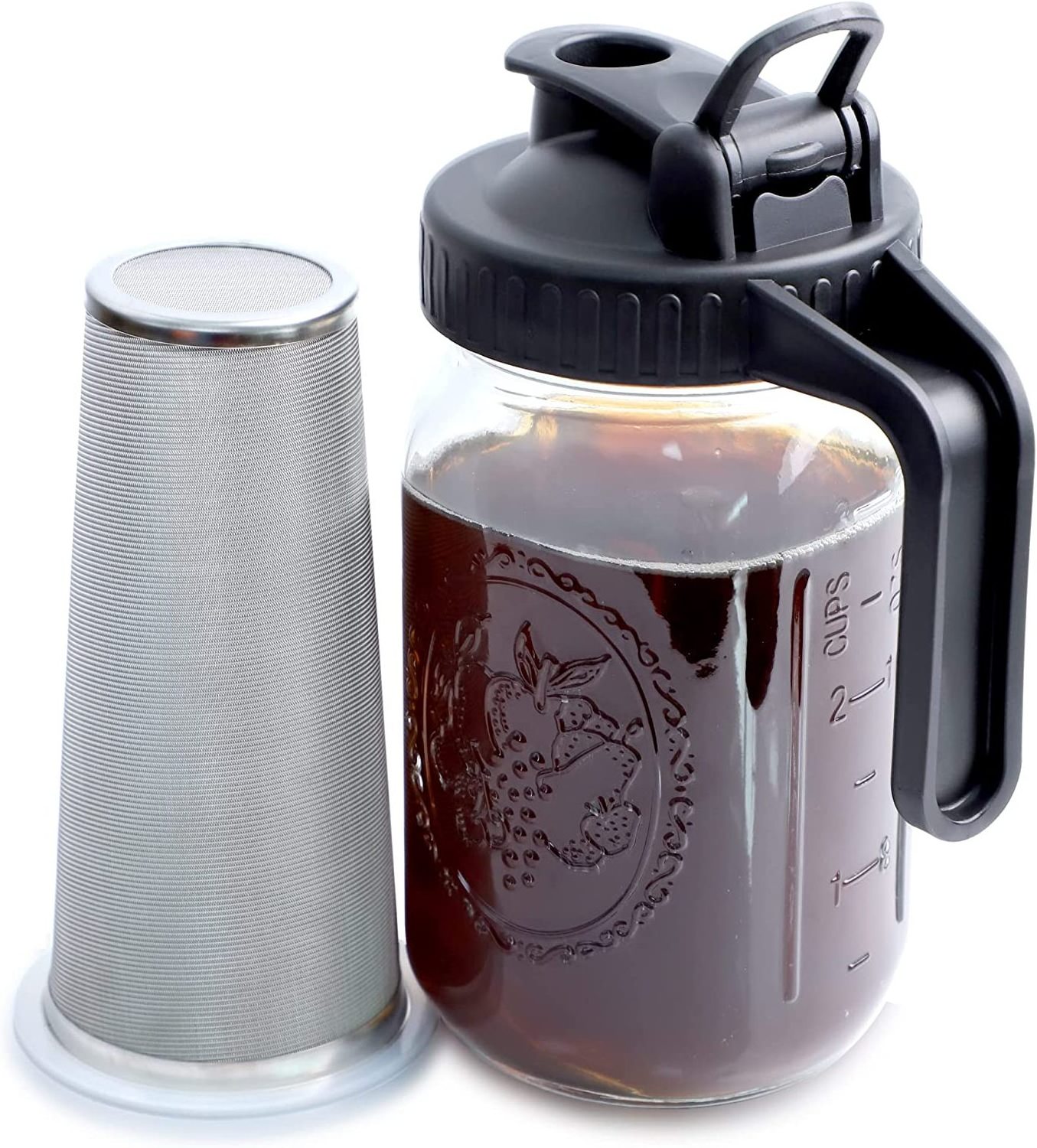 Home Cold Brew Coffee Tea Maker 1 - 2 Quart Stainless Steel Mesh Coffee Reusable Filter