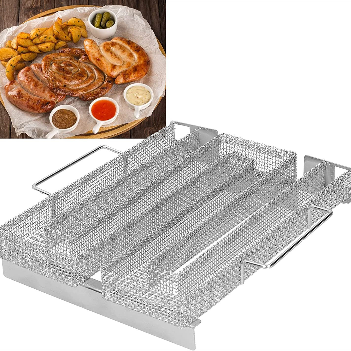 22.6x21.5x4.6 cm Cold Smoke Generator Stainless Steel Hot or Cold Smoker Tray with Handle BBQ Grill for,Bacon,Meat,Cheese,Salmon