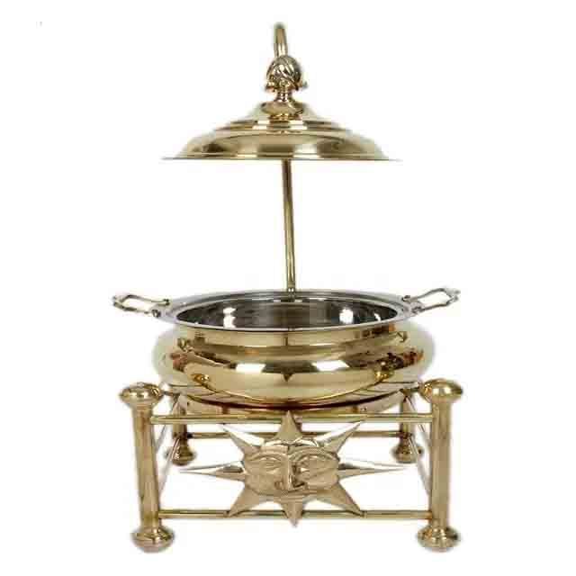 Copper Round Chafing Dish Handmade Hot Selling and High Quality Buffet Set Food Warmer Set with Lid and Openwork Fuel Holders