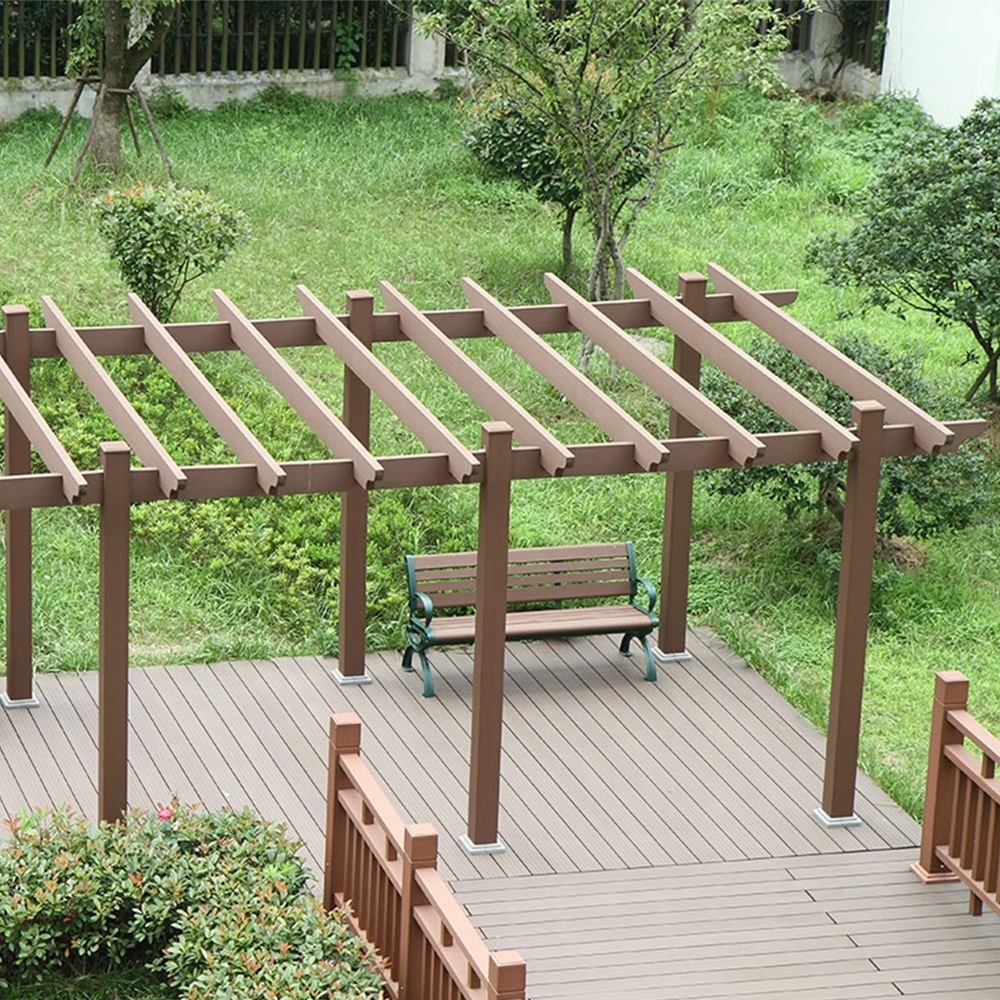 Outdoor external composite post and beam modern design gazebo natural wood looking grid wpc pergola