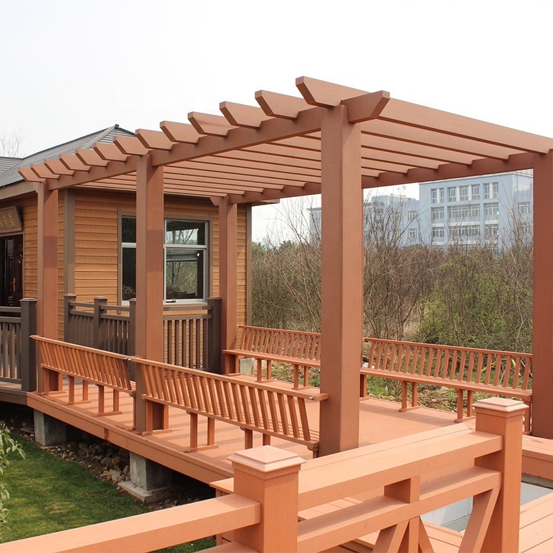 Outdoor external composite post and beam modern design gazebo natural wood looking grid wpc pergola