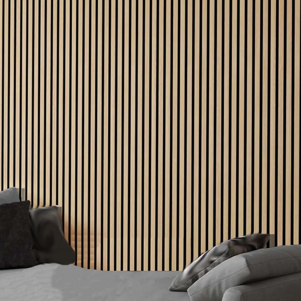 2440*600*22mm Oak Acoustic Slat Wood Wall Panels Entertainment home MDF board and wood veneer covered with black polyester