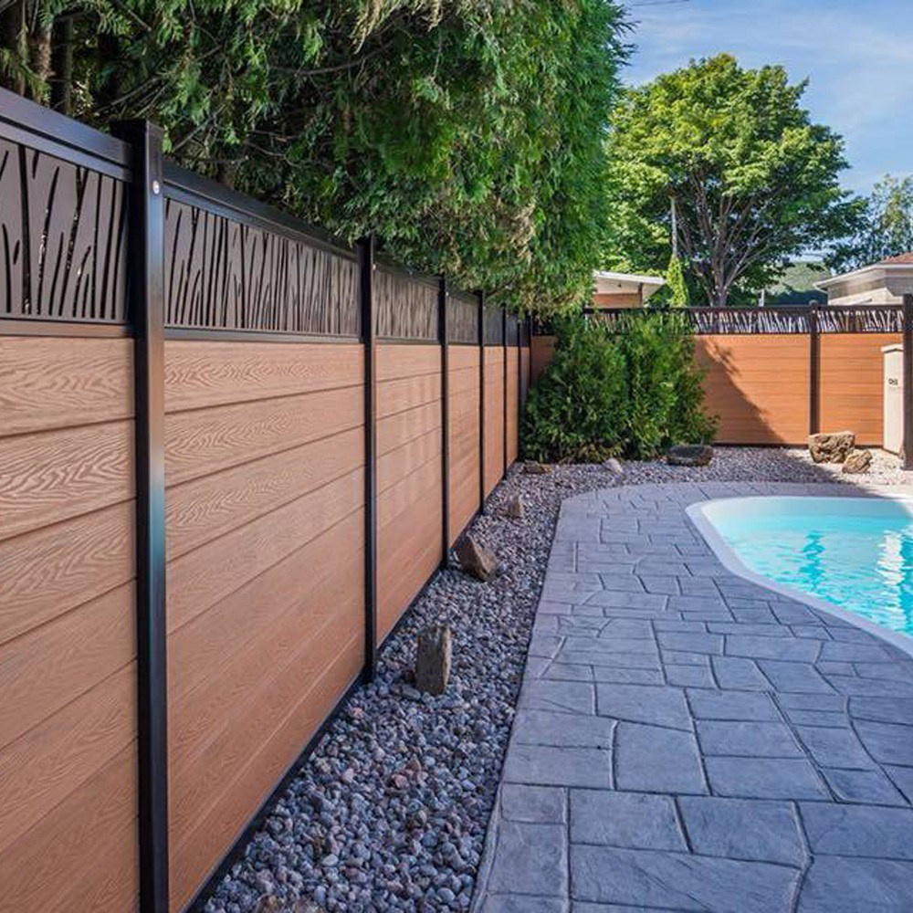 garden exterior UV resistant and waterproof aluminium fencing post frame wood plastic composite wpc fence panels