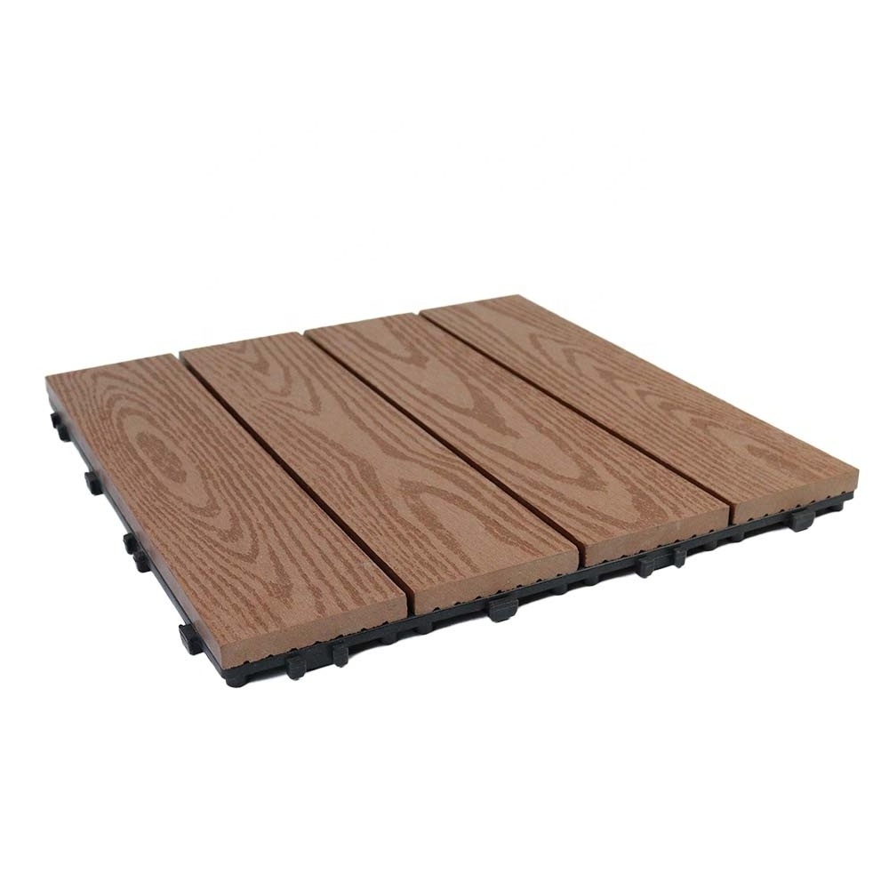 Interlocking stone tile artificial faux grass flooring DIY composite wood deck tile decking snap lock in click plastic base