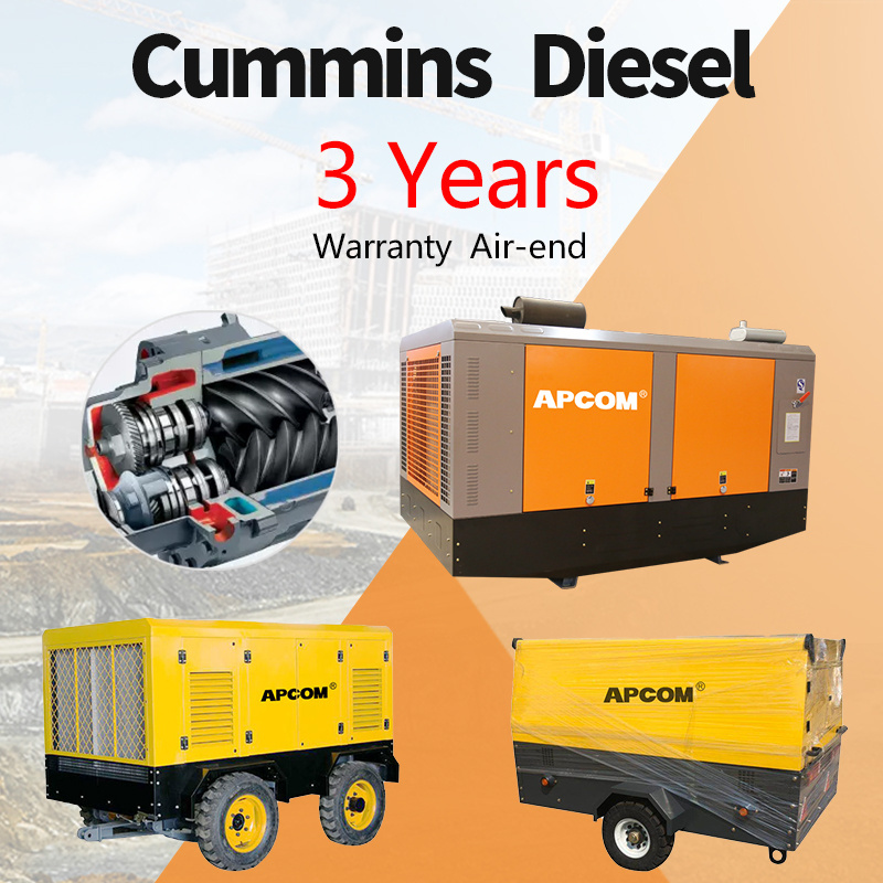 Portable Screw Air Compressor Diesel 190cfm APCOM air-compressors 185 CFM 145 psi 8bar 48kw 65HP HG190-8C