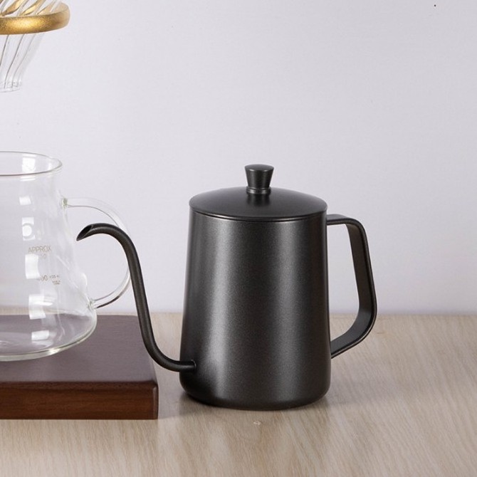 600 ml Fashion Black Stainless Steel Coffee Maker Dripping Espresso Brewing Coffee Pot, Goose neck Kettle