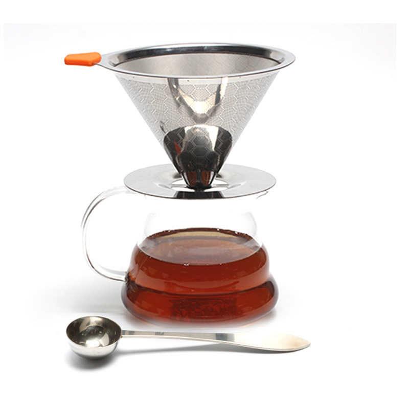 Portable 304 Stainless Steel Reusable Pour-Over Dripper Paperless Coffee Maker Filter with Drip Cone