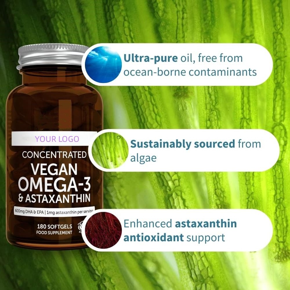 Manufacturer Pure Essential Vegan Omega 3 & Astaxanthin High Concentration EPA DHA Algae Oil OEM