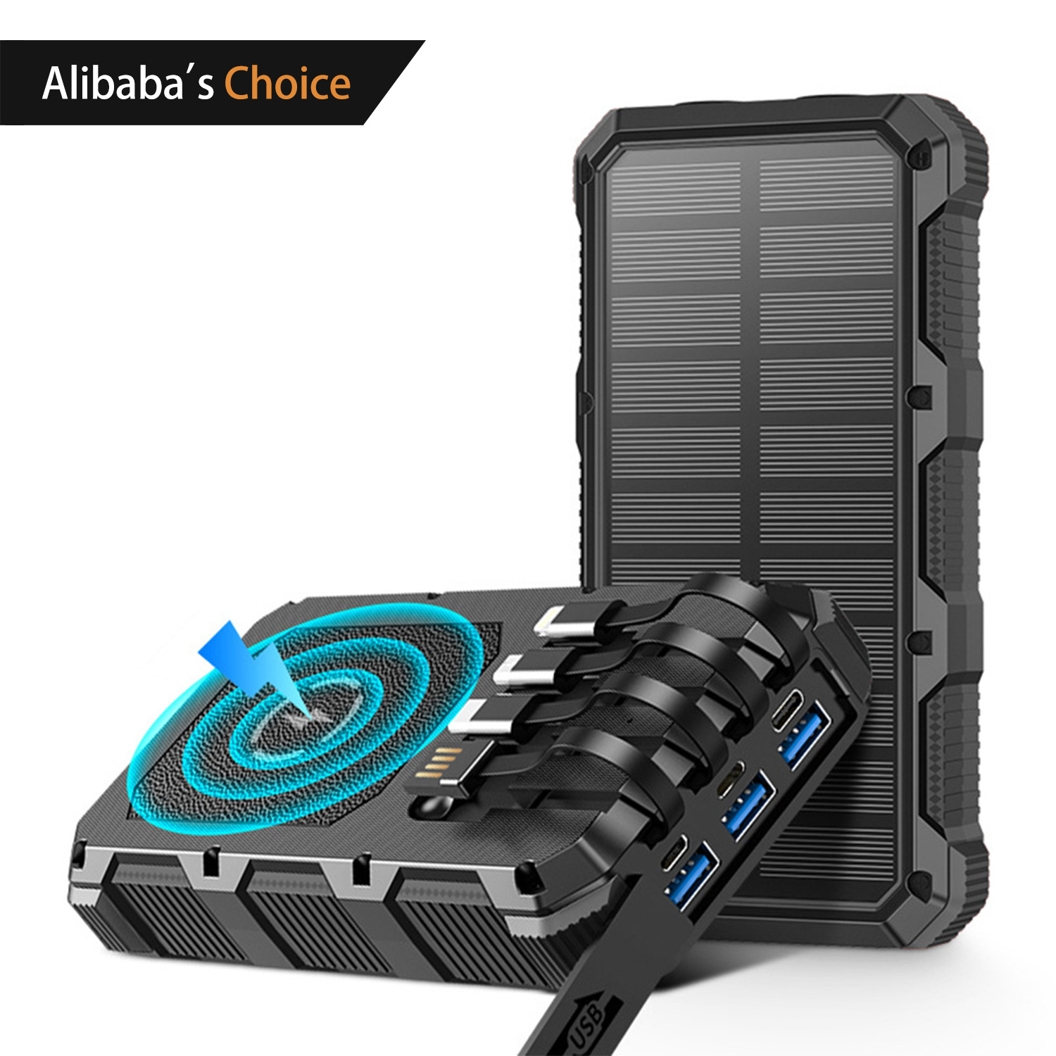 Power Bank 36800 mAh Wireless Powerbank Solar Powerbank USB C 7 uscite con cavo caricatore portable per for iPhone Samsung