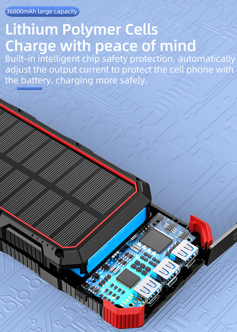Power Bank 36800 mAh Wireless Powerbank Solar Powerbank USB C 7 uscite con cavo caricatore portable per for iPhone Samsung