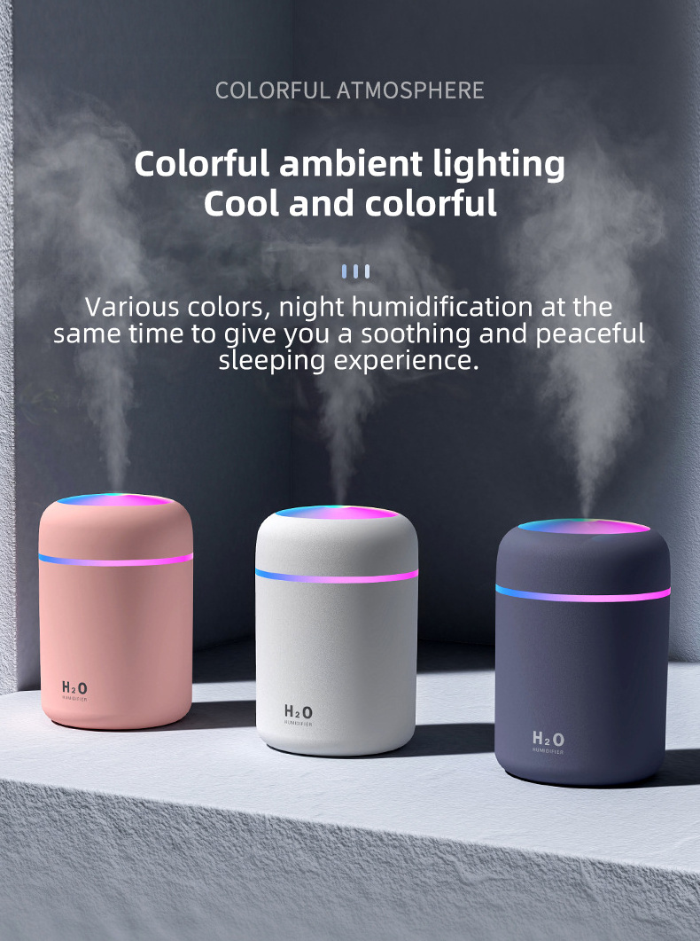 300ml Mini Cool Mist Air Humidifier for Home Baby Nursery Plants Auto Shut-off and BPA-Free Humidificador de aire