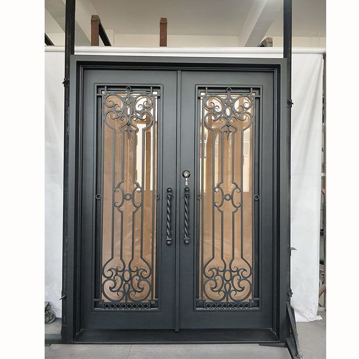 modern ornamental decorative wrought iron front double entry doors