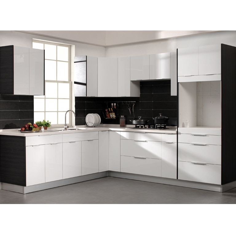 Modern european white high gloss design custom made galley cupboards living room kitchen cabinets