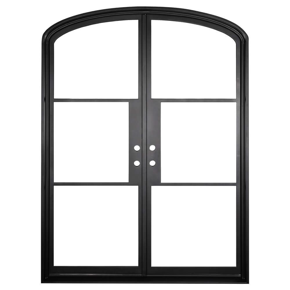 thermal metal frame wrought iron door arched entry high security french double glass doors