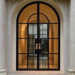 thermal metal frame wrought iron door arched entry high security french double glass doors