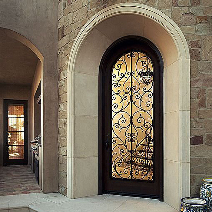 Decorative wrought iron single wine cellar entry doors