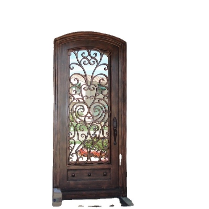 high quality villa anti rust single leaf security frame  lowes glass entry wrought iron door with sidelights