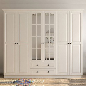 Small wooden white locker glass wardrobe with drawers for clothes organizador closet