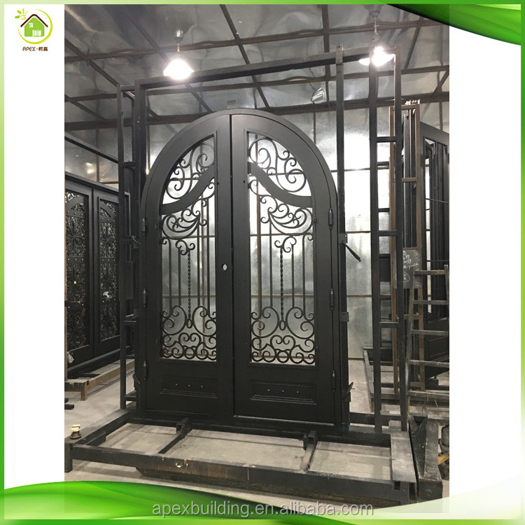 custom made opening glass unique scroll design single panel swing raw material french entry security wrought iron exterior doors