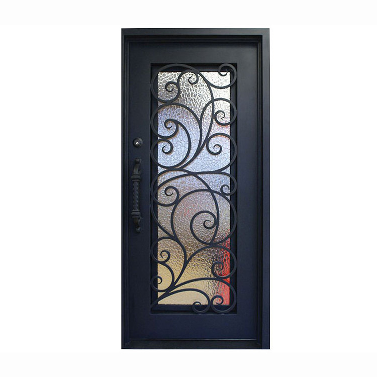 custom made opening glass unique scroll design single panel swing raw material french entry security wrought iron exterior doors