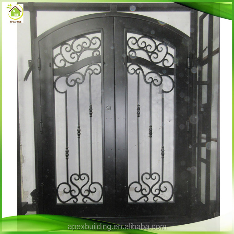 custom made opening glass unique scroll design single panel swing raw material french entry security wrought iron exterior doors