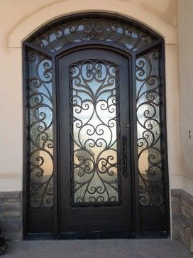 high quality villa anti rust single leaf security frame  lowes glass entry wrought iron door with sidelights