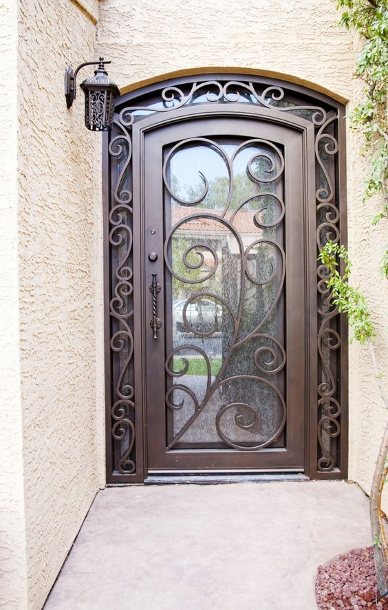 high quality villa anti rust single leaf security frame  lowes glass entry wrought iron door with sidelights